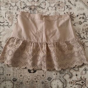 Beige Eyelet Lace Cotton Skirt